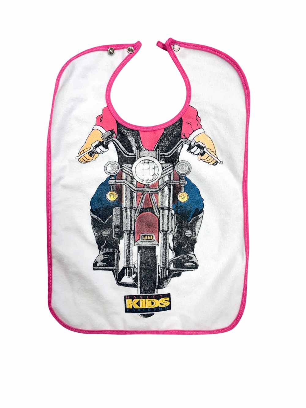 Vintage Harley Davidson Kids Motorcycle Print Bib with Pink Trim
